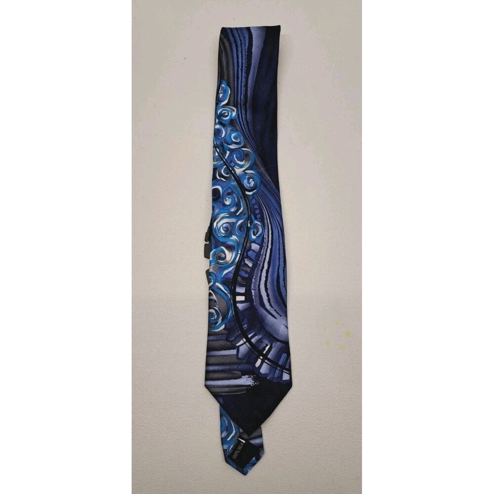 J. Garcia Snail Garden Collection Sixty One Blue Black 100% Silk Made In China